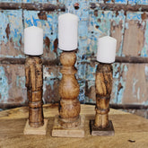 Indian Wooden Vintage Pillar Candle Holder Stand (Set of 3) 166